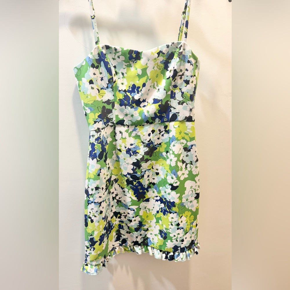 French Connection Soft  green and blue garment with flowers on it